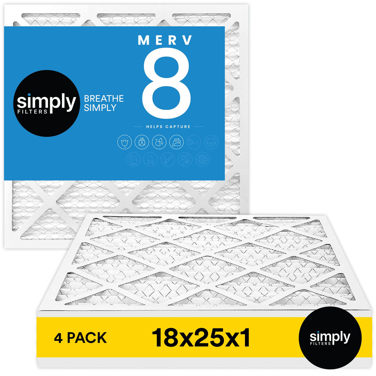 Simply 18x25x1 air filter reduces dust and pollen for fresher indoor air.