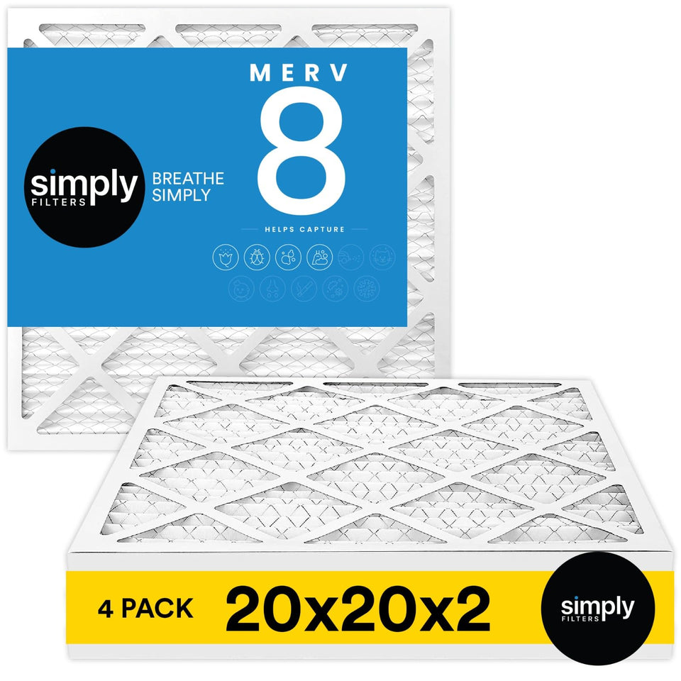 Simply 20x20x2 air filter four-pack demonstrates universal HVAC compatibility for easy installation