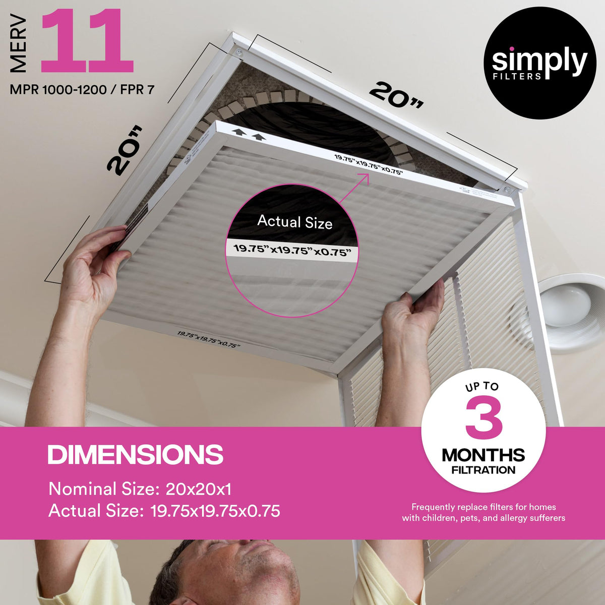 Simply 20x20x1 air filter actual size label for precise fit
