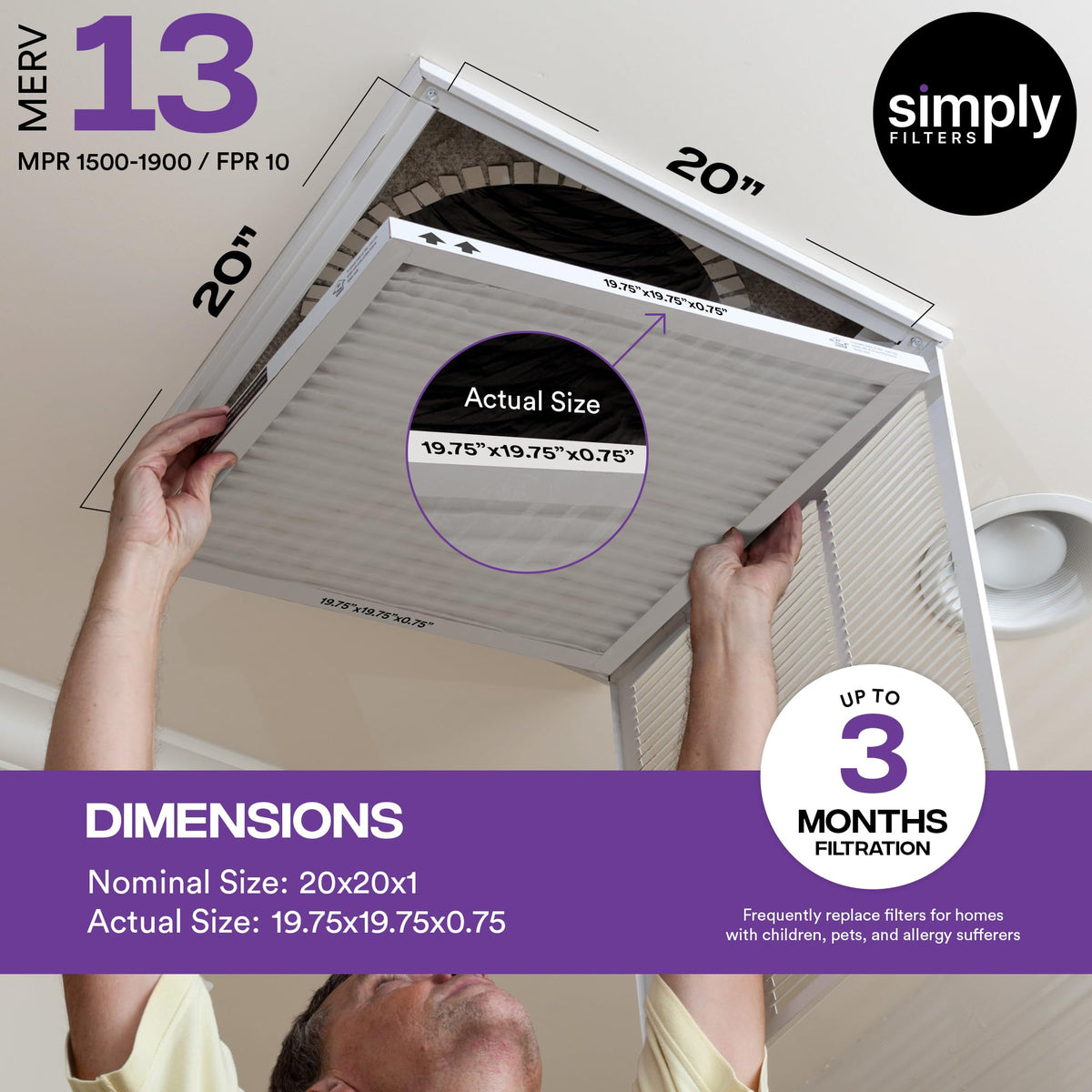 Simply 20x20x1 air filter six-pack packaging indicates savings