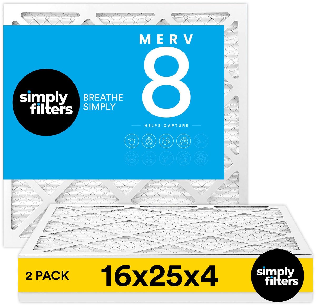 Simply Filters 16x25x4 air filter pack with pleated design for improved airflow