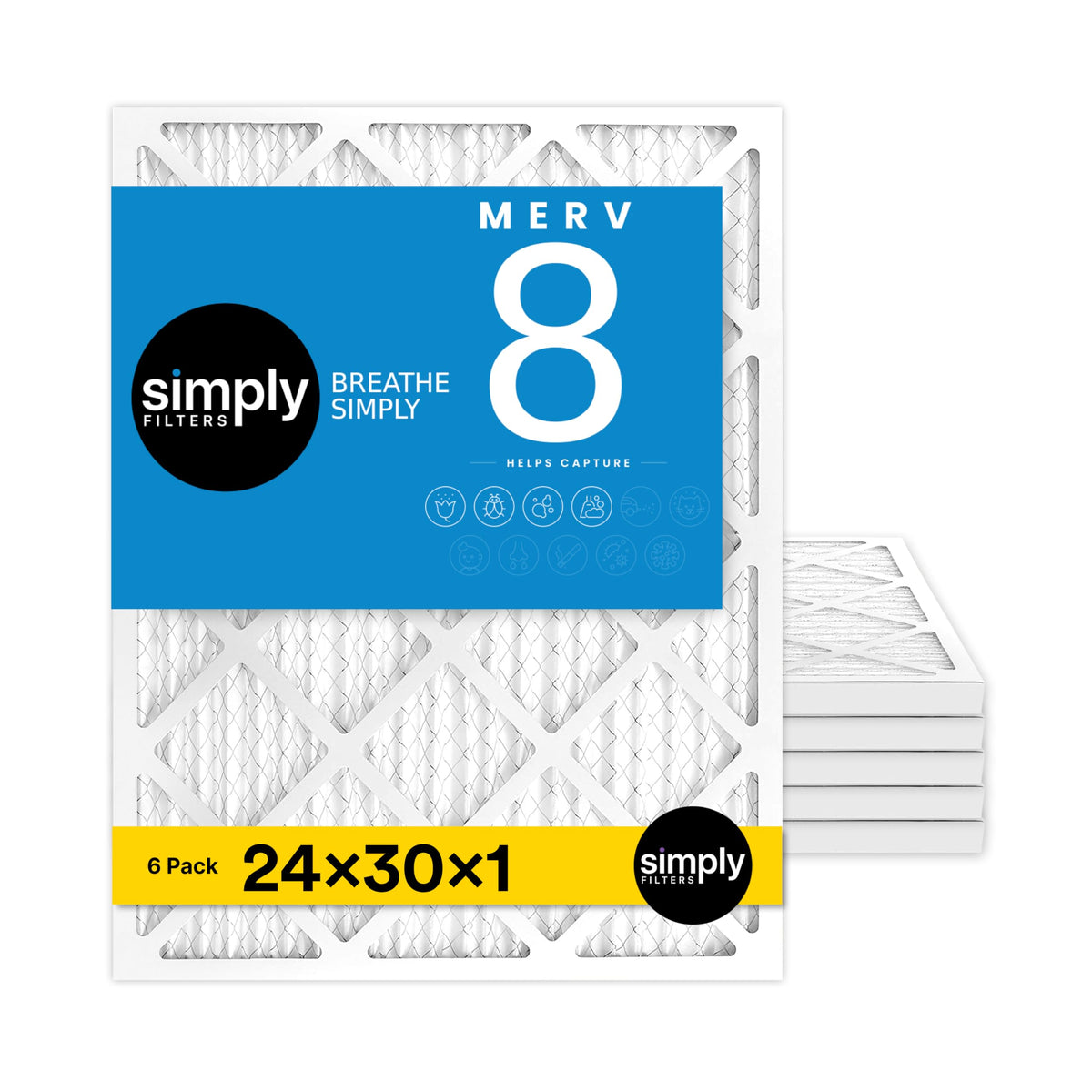 Simply Filters 24x30x1 filter-pack ready for universal HVAC installation to improve air quality