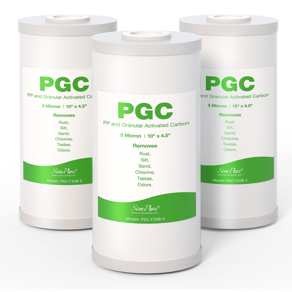 Simp Pure PGC filter shows dual sediment and carbon media for clearer water.