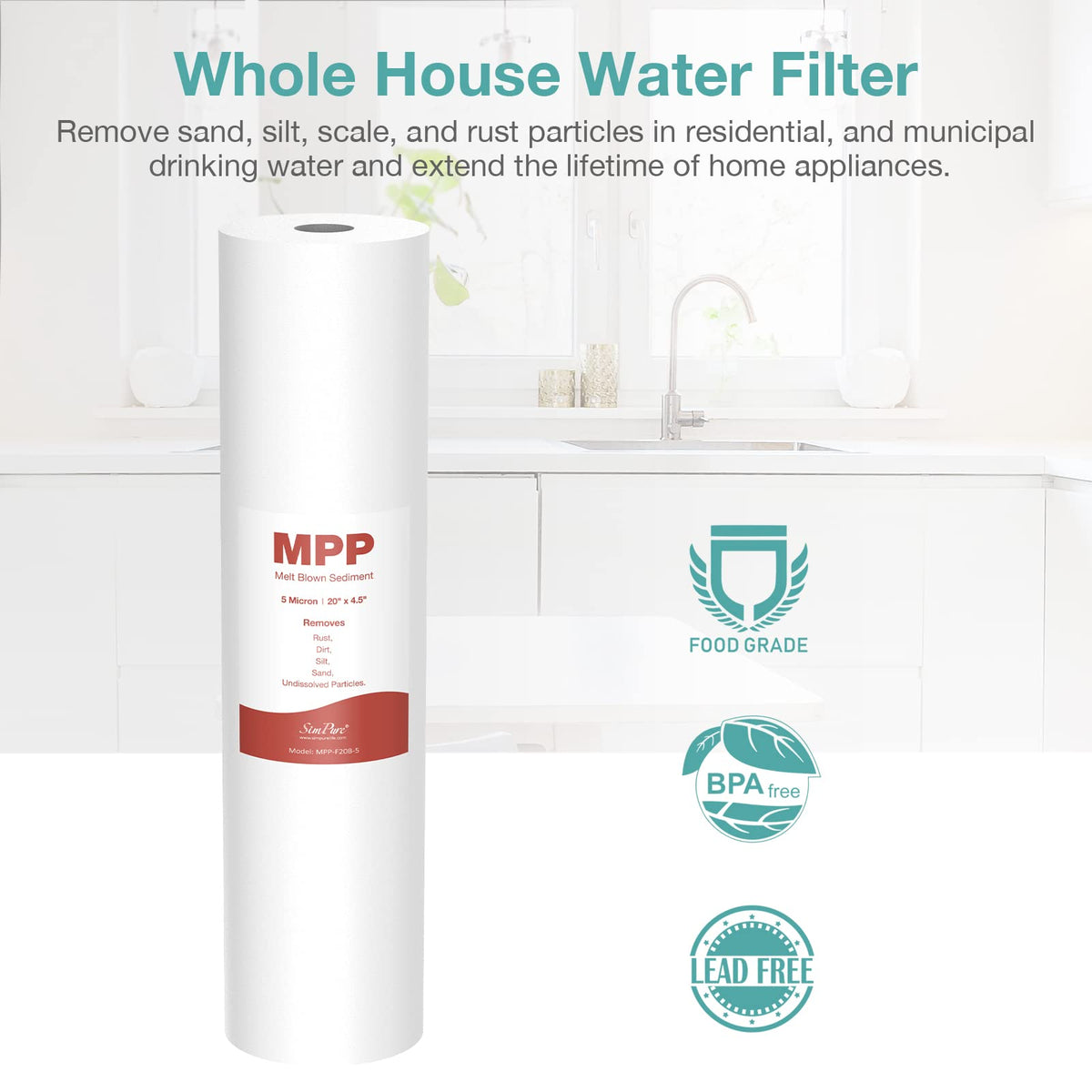SimpPure sediment filter 5-micron 20x4.5 water flow after installation.