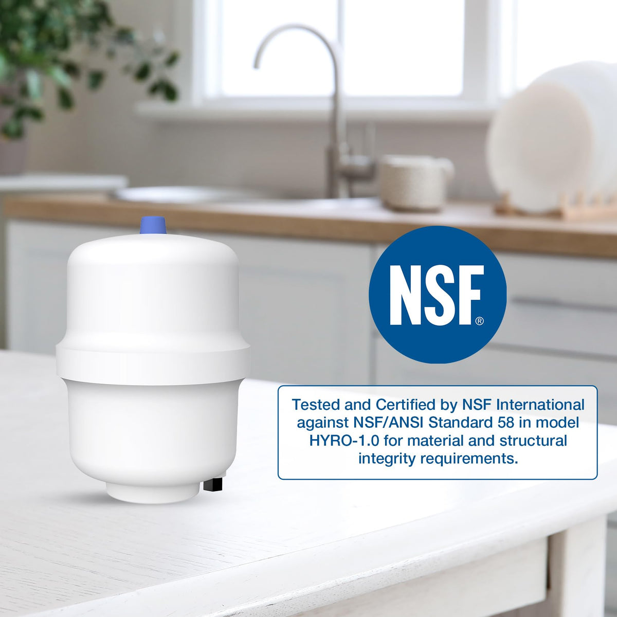 SimPure small tank with fully assembled fittings simplifies refrigerator and ice maker connections.