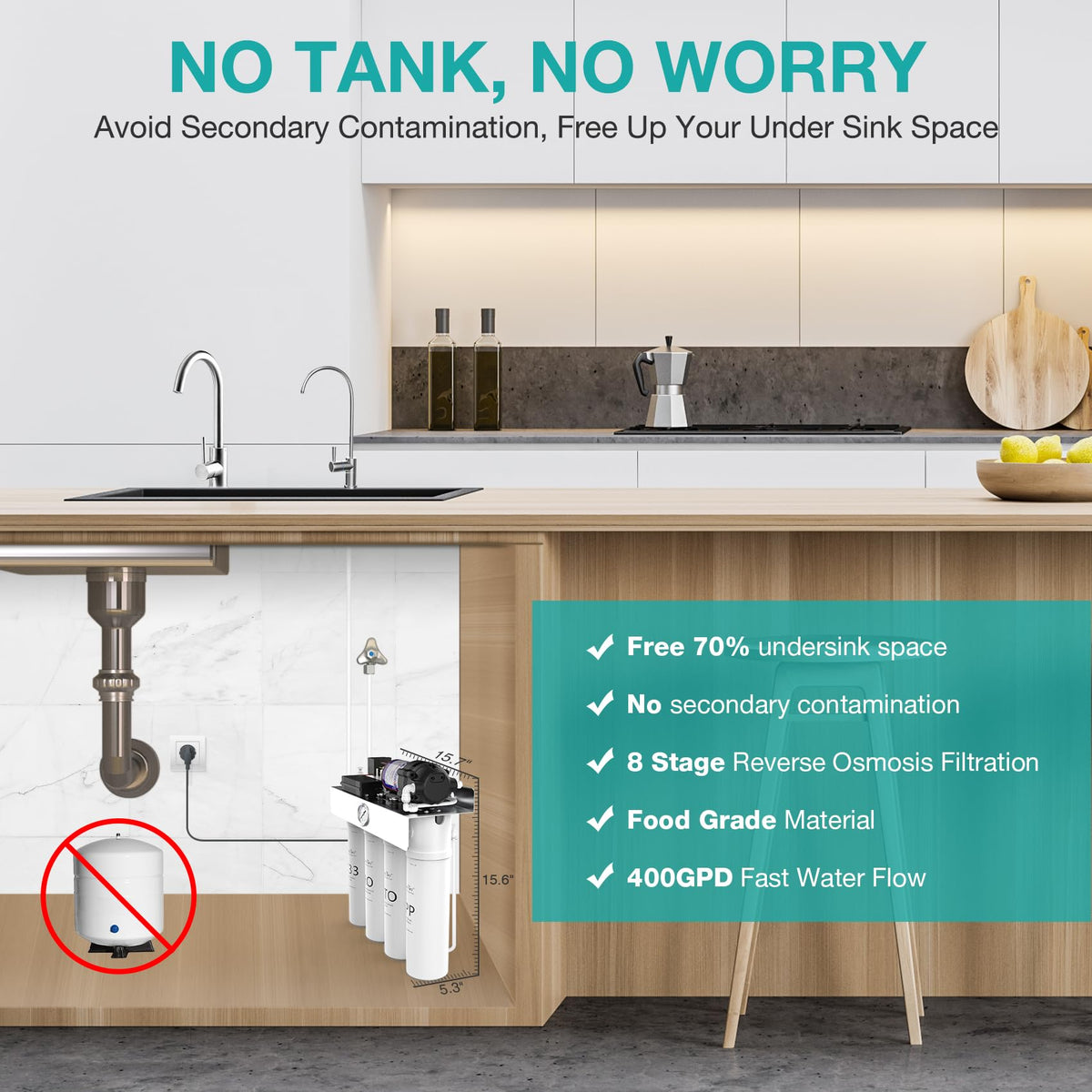 SimPure T1-400UV delivers up to 400 GPD of purified water.