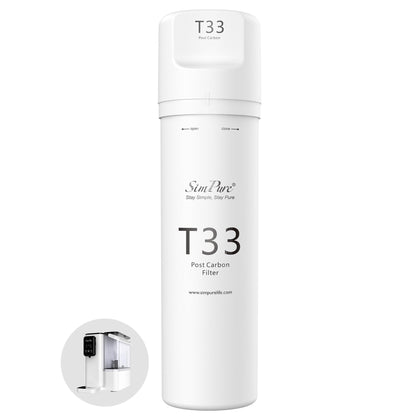 SimPure Y9 T33 replacement filter cartridge for countertop RO systems, supports clean-tasting water.