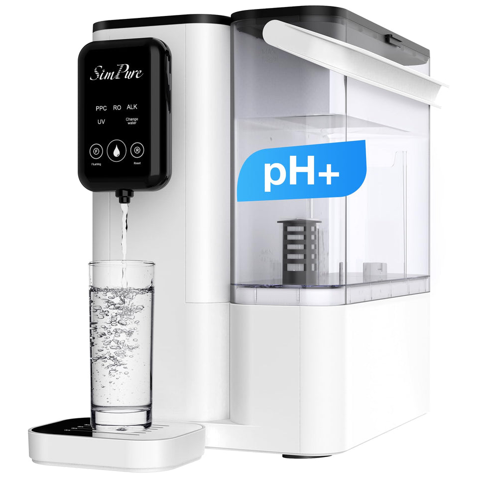 SimPure Y9A front view shows a compact countertop RO system for clean, refreshing water.