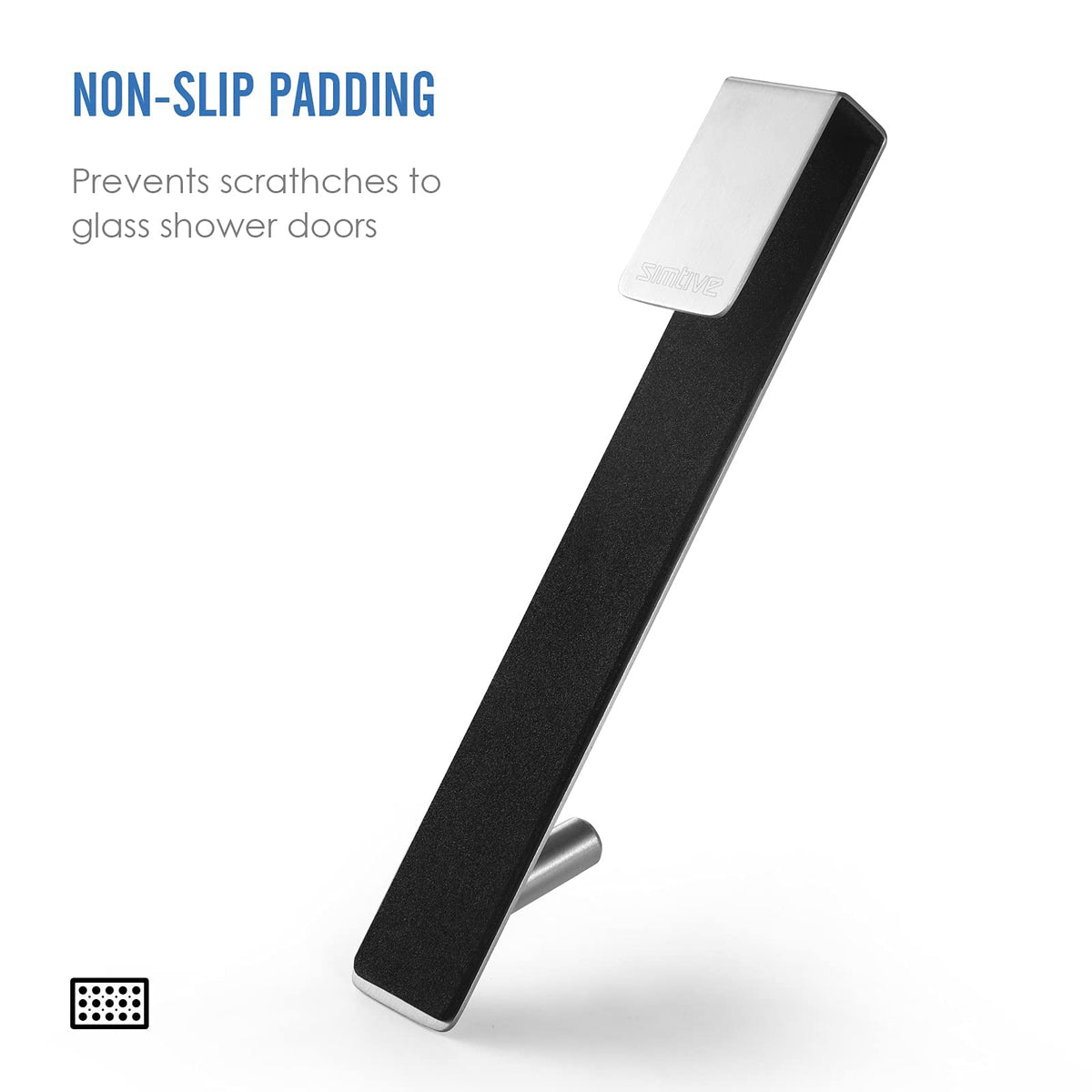 Simtive anti-scratch pad on brushed stainless hook protecting glass