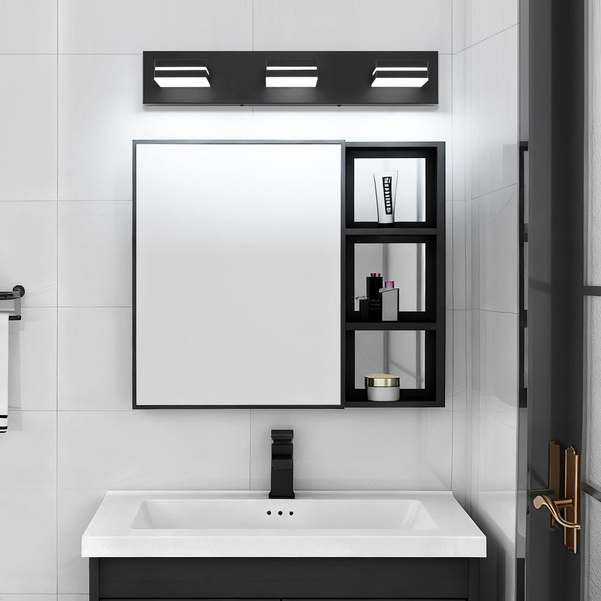 SineRise over-mirror vanity light provides even downward illumination.