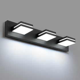 SineRise three-light vanity fixture with matte black finish enhances a contemporary bathroom.