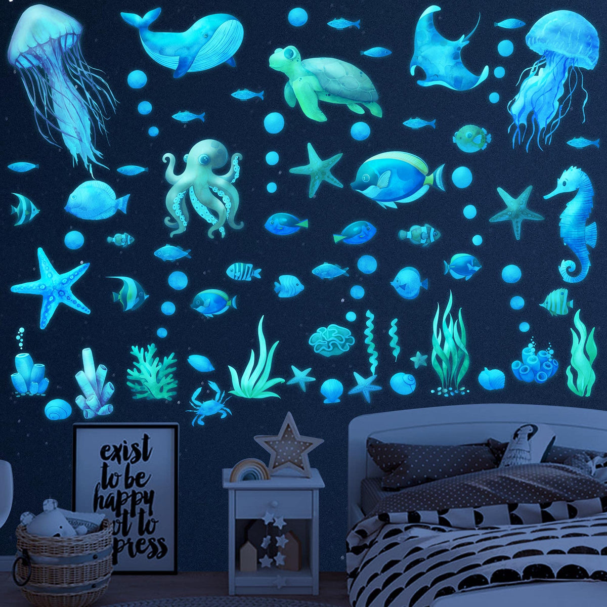 Sinekong Ocean Fish wall decal featuring a baby shark for a bright kids' room.
