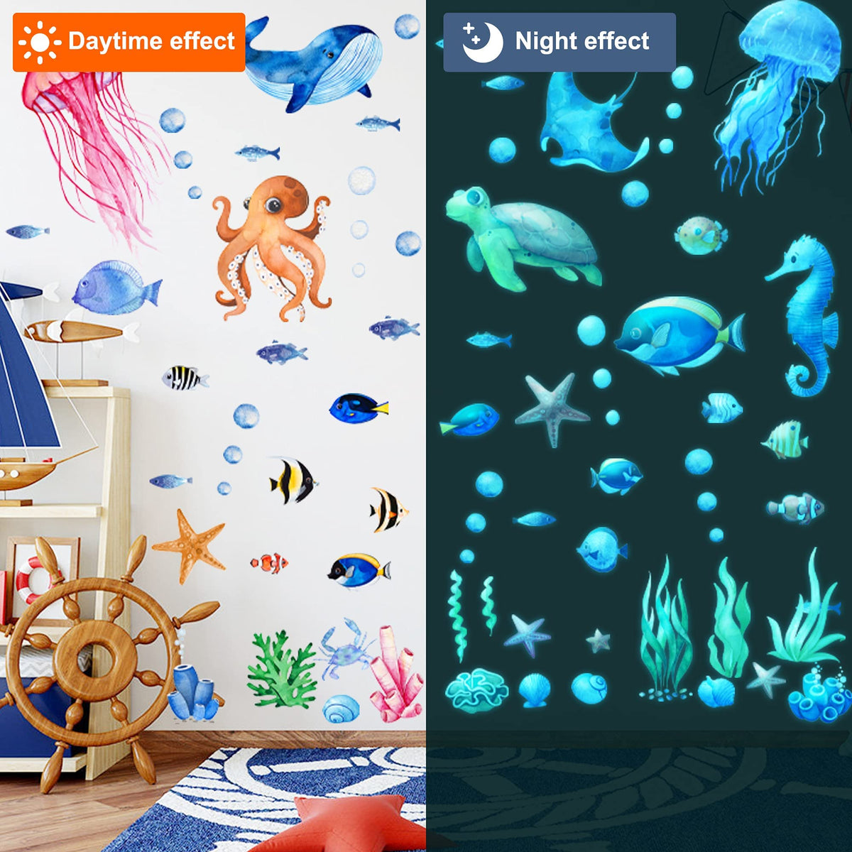 Sinekong Ocean Fish wall decal turtle design for bathroom decor.