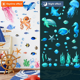 Sinekong Ocean Fish wall decal turtle design for bathroom decor.