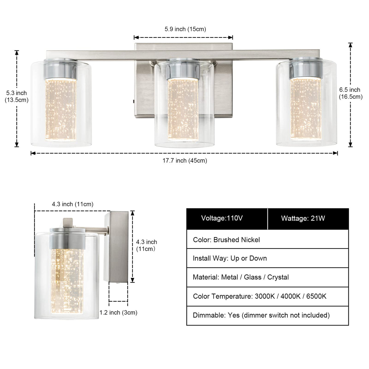 SineRise vanity light with bubble crystal accents enhancing bathroom elegance