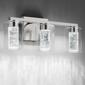 SineRise brushed nickel vanity light front view with three lights for clear mirror tasks