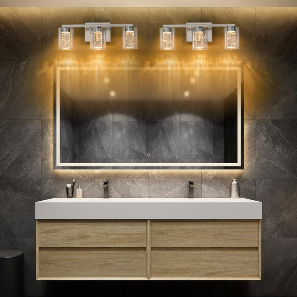 SineRise bathroom vanity light packaging and setup overview
