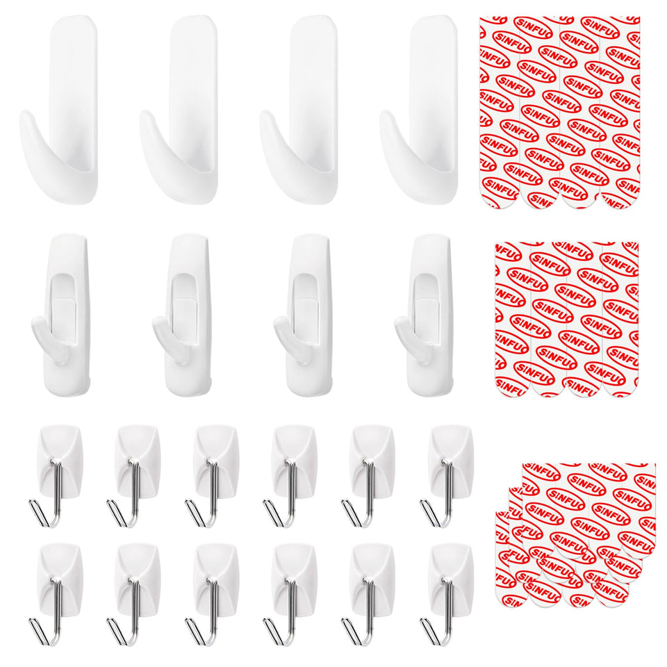 Sinfuo 20 hooks variety pack on wall for versatile organization in any room
