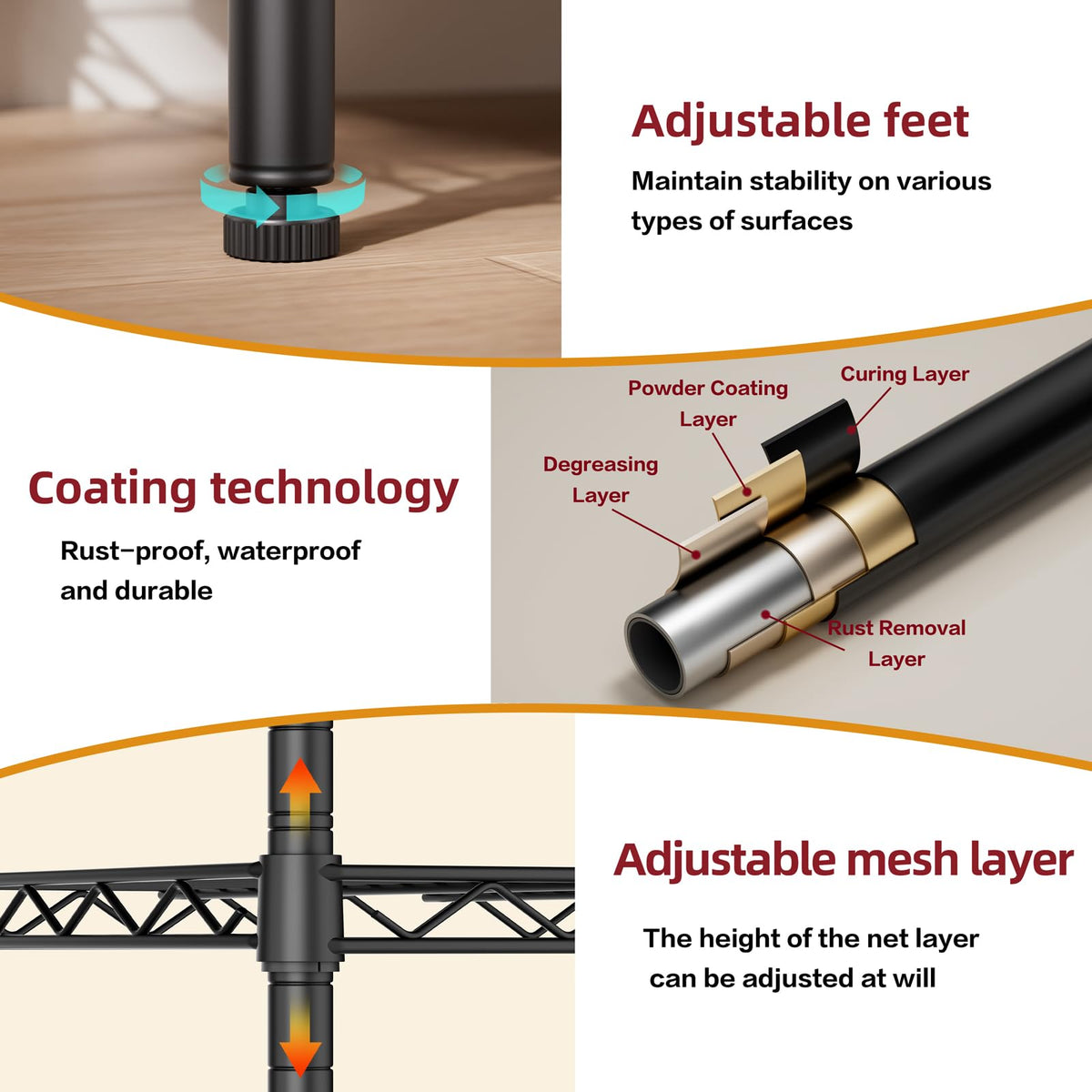 SINGAYE stainless-steel mesh shelf resists rust and corrosion