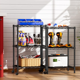 SINGAYE 3 small wire shelves pantry showing adjustable spacing for narrow spaces