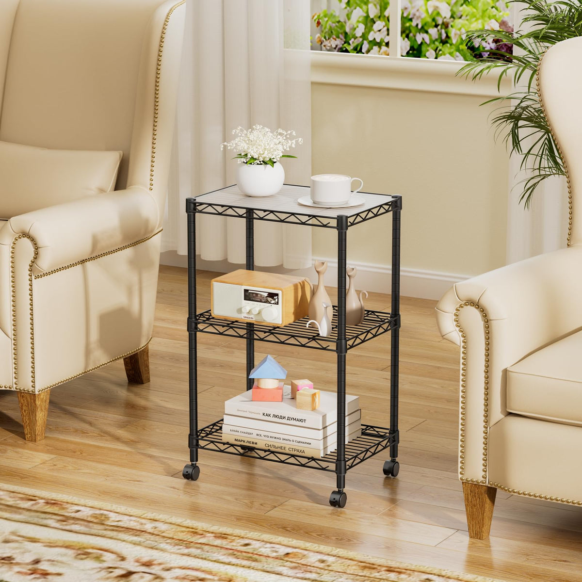 SINGAYE 3 small wire shelves metal mesh close-up shows tight weave prevents items falling
