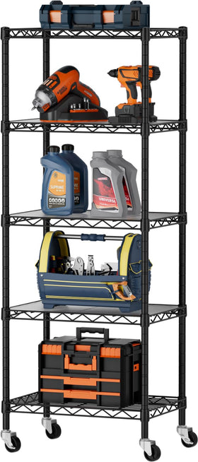 SINGAYE 5 small wire shelves organize pantry items with open-grid visibility.