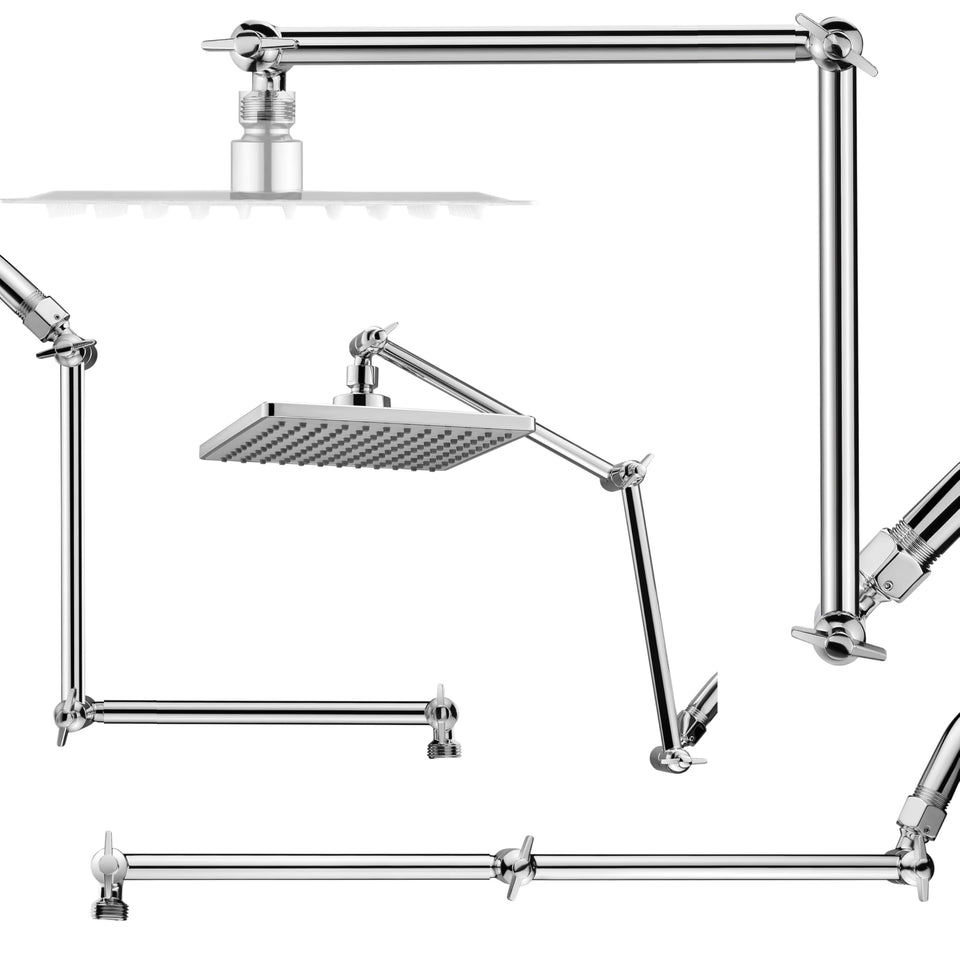 Singing Rain extension arm 16inch enhances reach for comfortable showers.