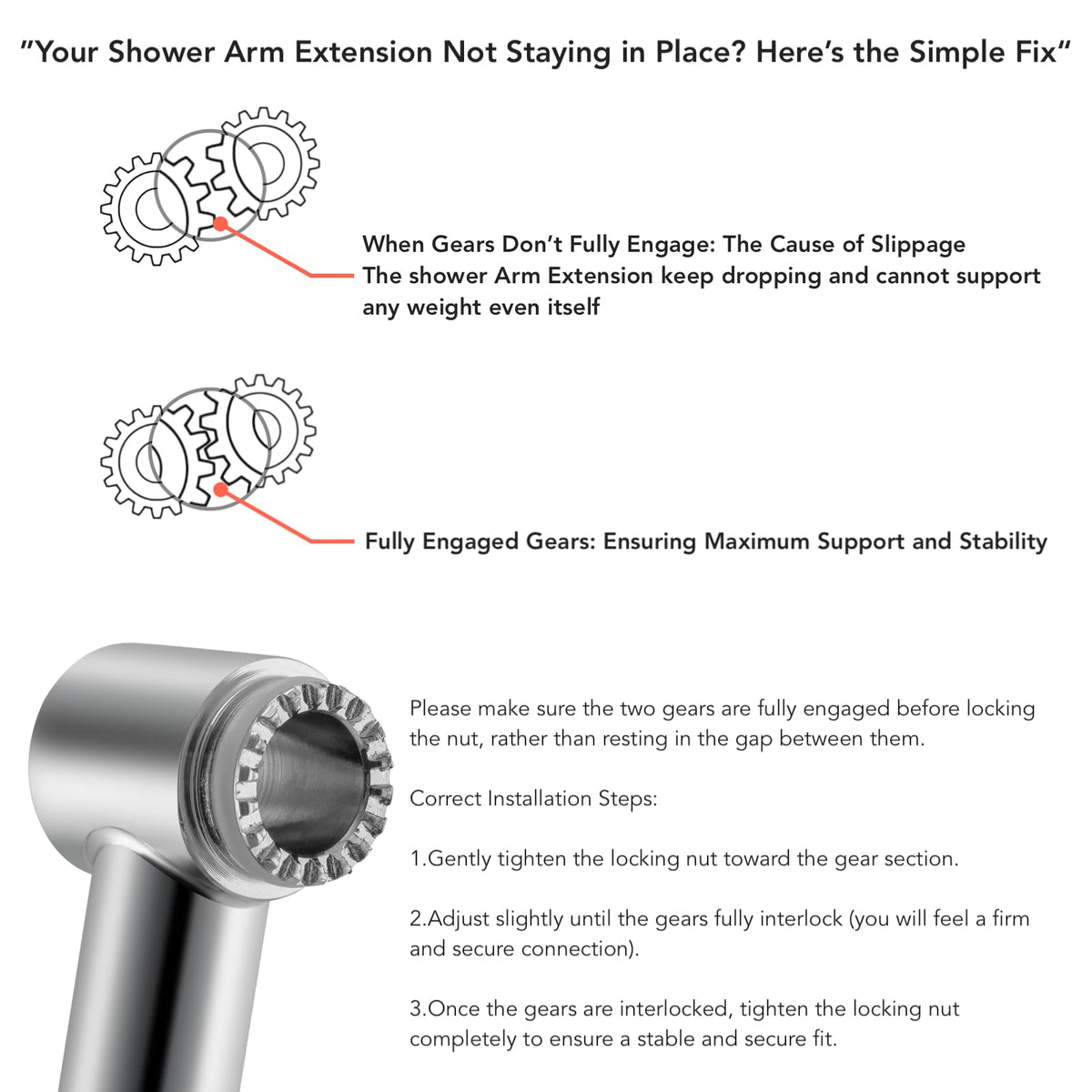 Singing Rain locking nut with hex key prevents unwanted movement