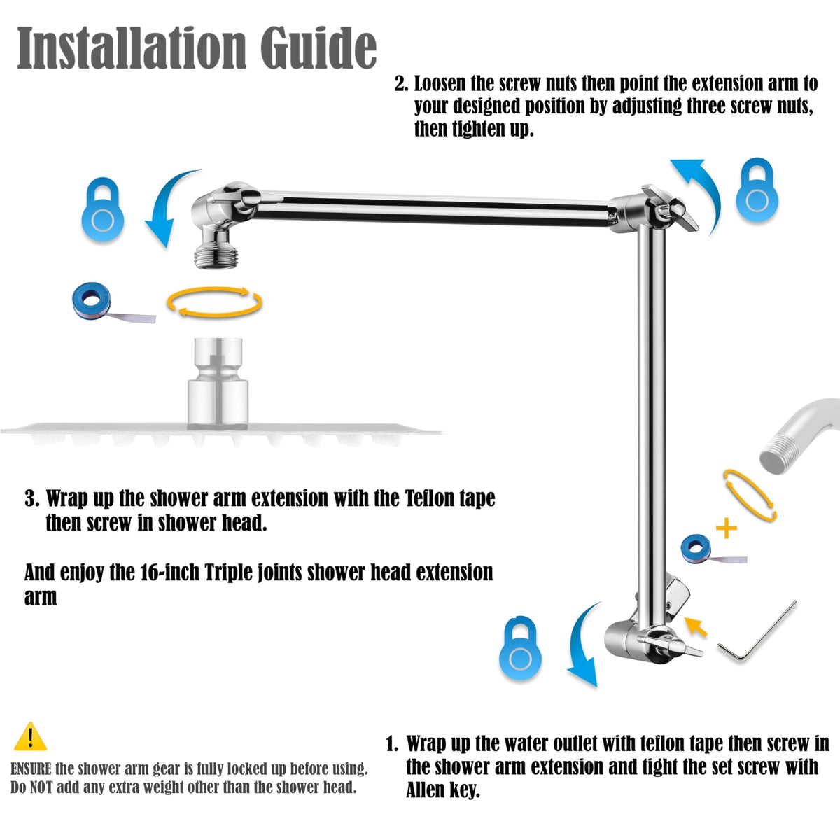Singing Rain chrome extension arm with easy online installation guide.