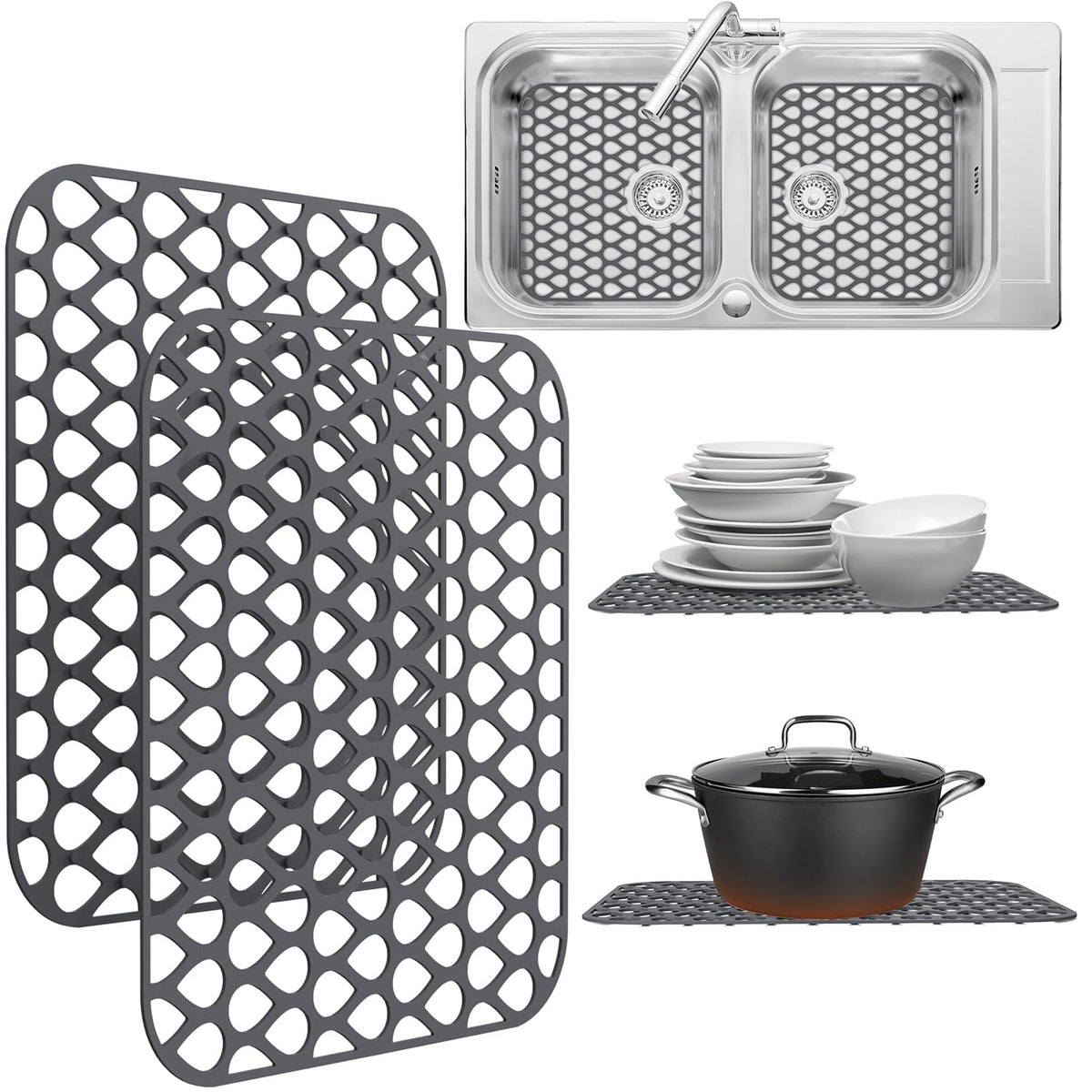 Sink Protex silicone sink protectors 2-pack shielding porcelain and stainless sinks.