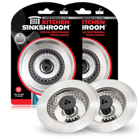 SinkShroom 2-pack front view shows a compact, clog-free kitchen solution