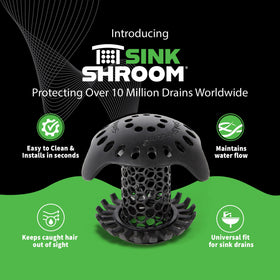 SinkShroom Ultra with adapters demonstrates universal fit for various drain sizes.