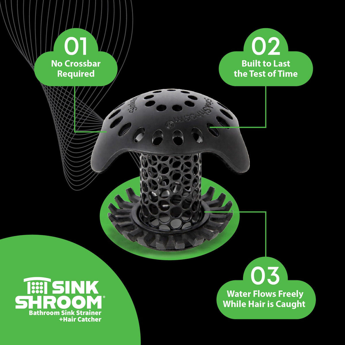 SinkShroom Ultra compact 2-inch depth fits neatly inside standard drains.