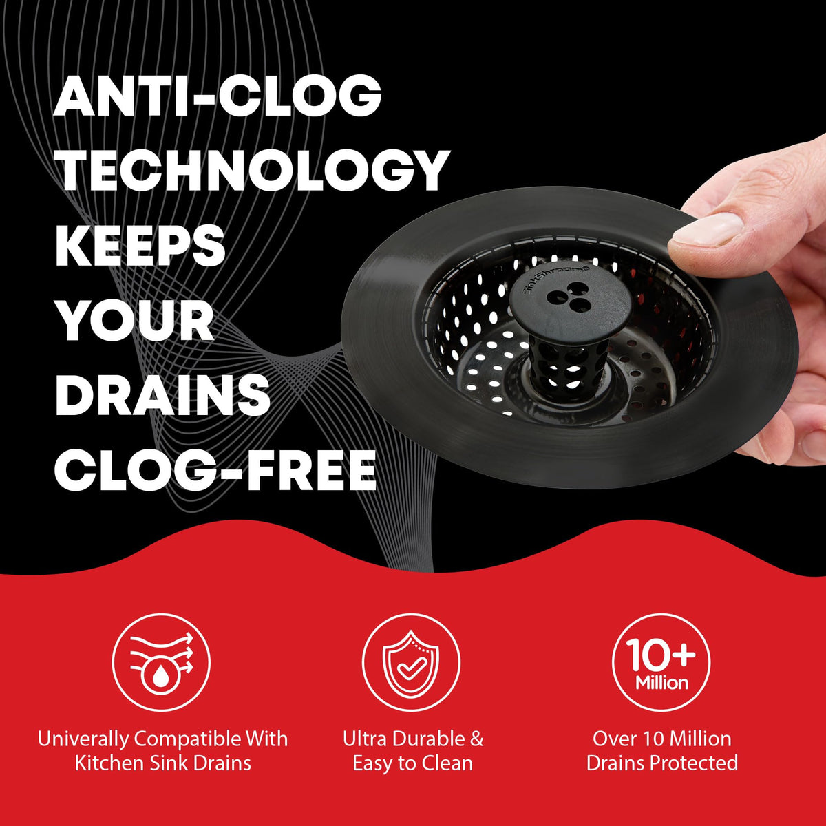 SinkShroom universal-fit strainer works with most sinks and disposals without tools.