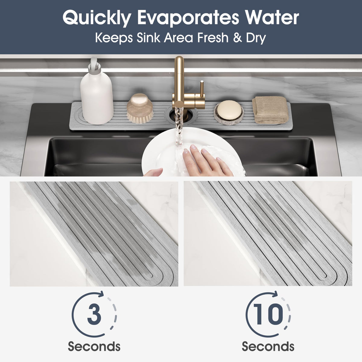 SINKXKOO diatomite sink tray absorbs spills rapidly, keeping countertops clean.