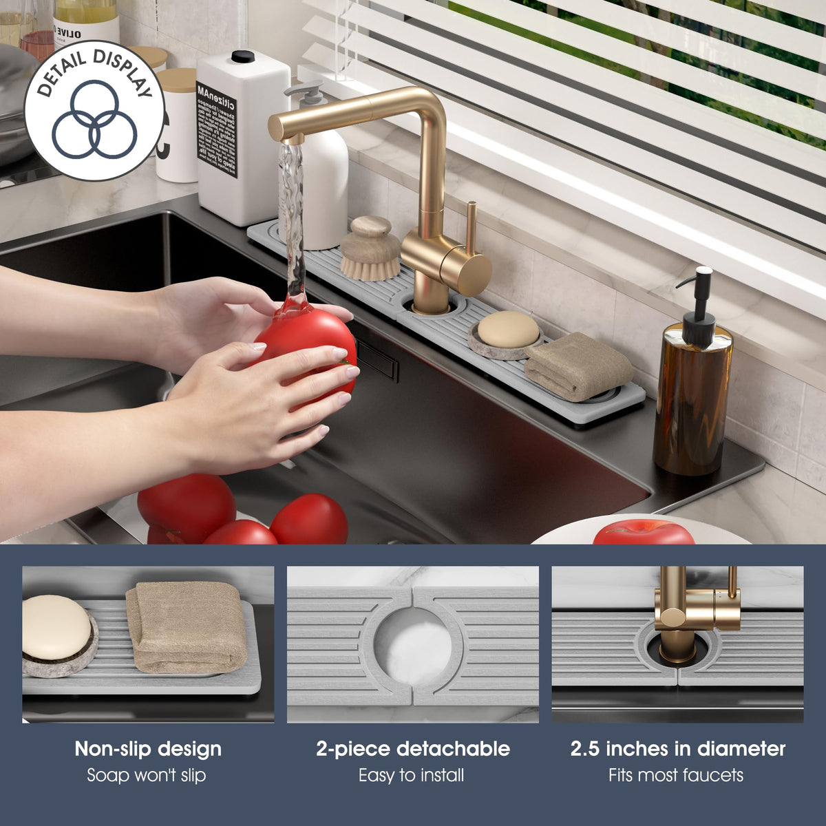 SINKXKOO fast-drying tray absorbs moisture to prevent puddles.