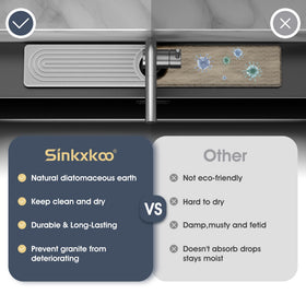 SINKXKOO light gray stone mat complements decor while drying quickly.