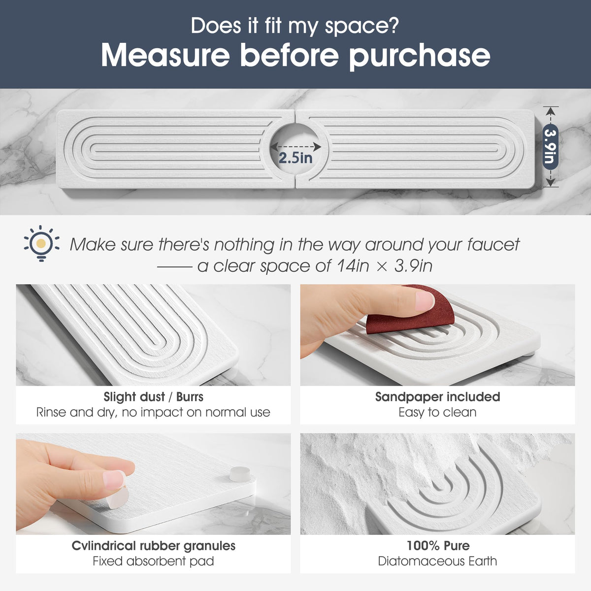 SINKXKOO spill absorb tray beside the sink to catch drips and spills.