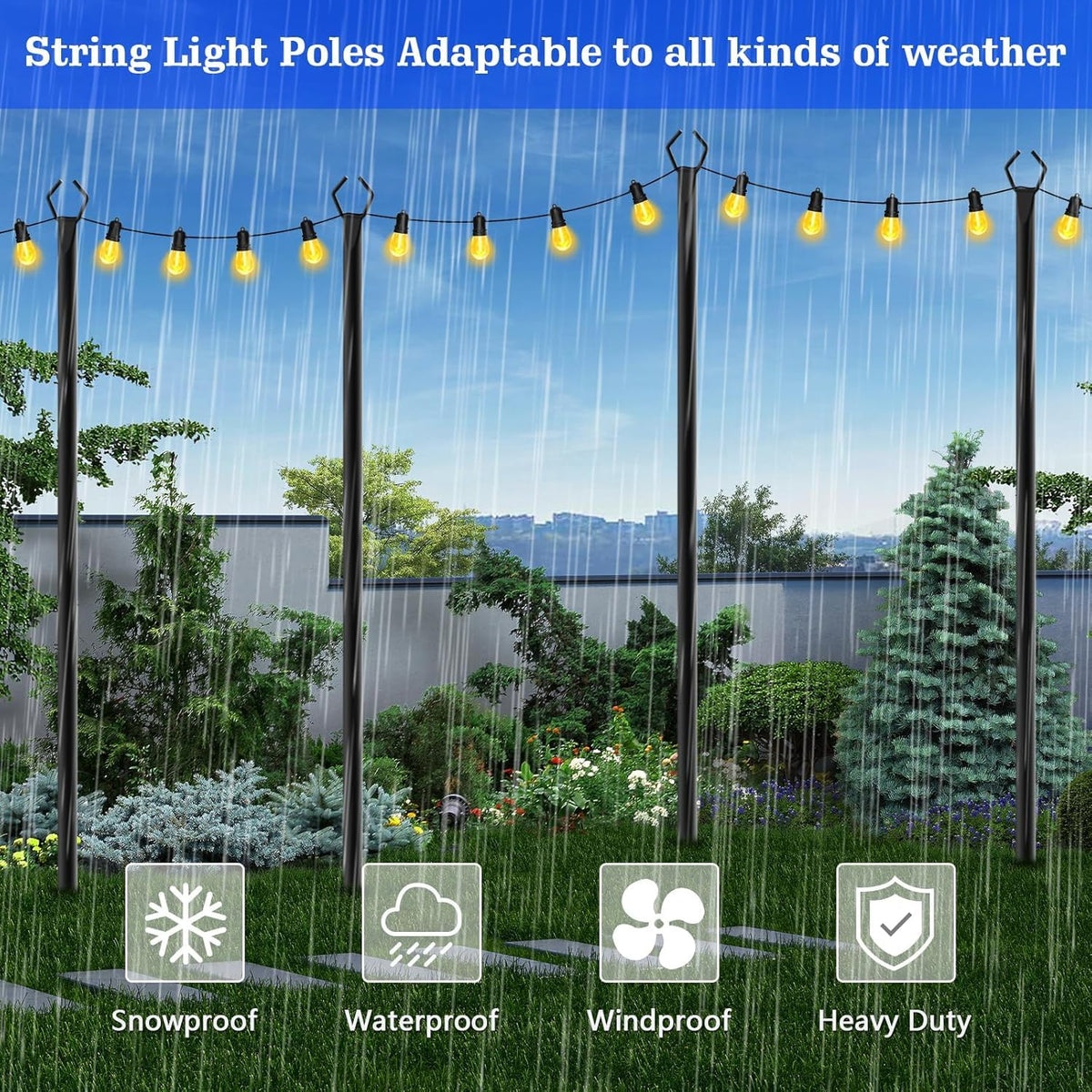 SINLEY poles create cozy patio lighting for parties and outdoor gatherings.