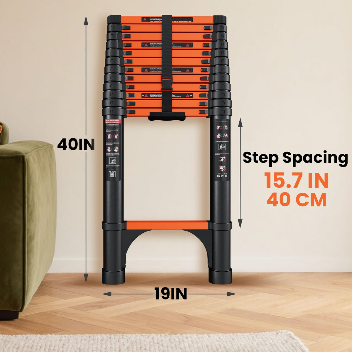SINMEIRUN telescoping ladder folded compact for easy storage in a car.