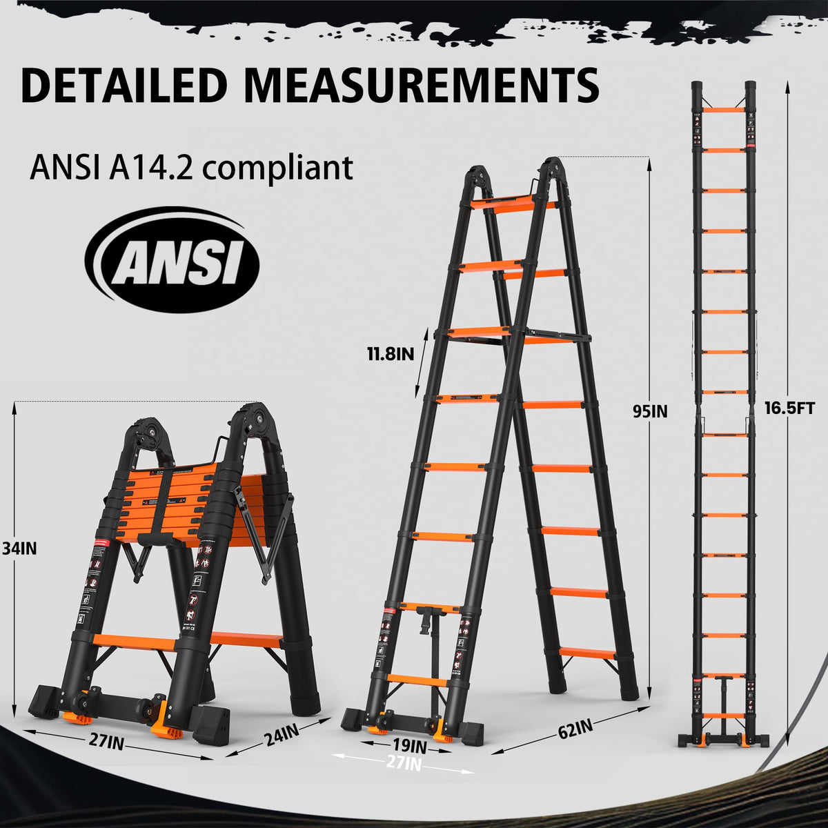 SINMEIRUN telescoping ladder collapsed compact for easy trunk storage and portability.