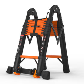 SINMEIRUN telescoping ladder extended view shows reach for high shelves and roof access.