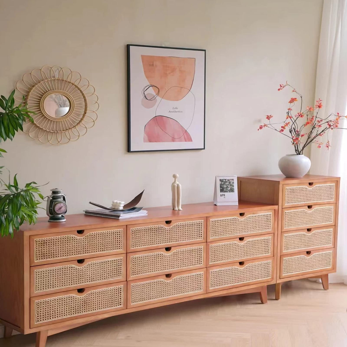 SINNSIDELIN DIY project: replace worn cane webbing on cabinets and chairs.