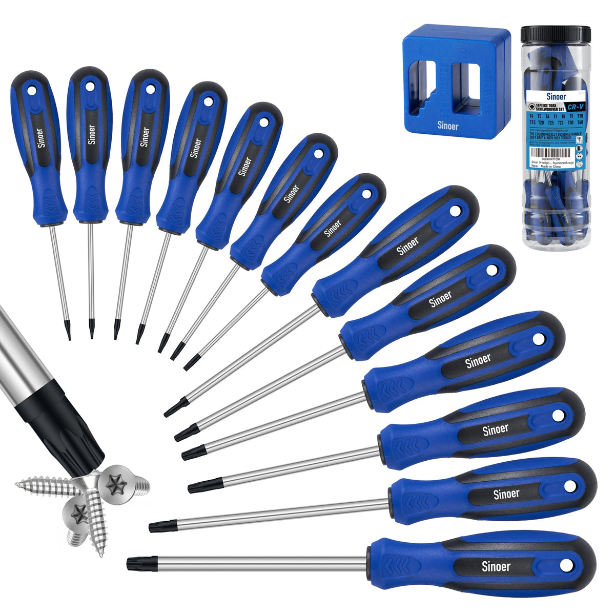 Sinoer 14-piece magnetic Torx set in a compact box for organized, on-the-go repairs.