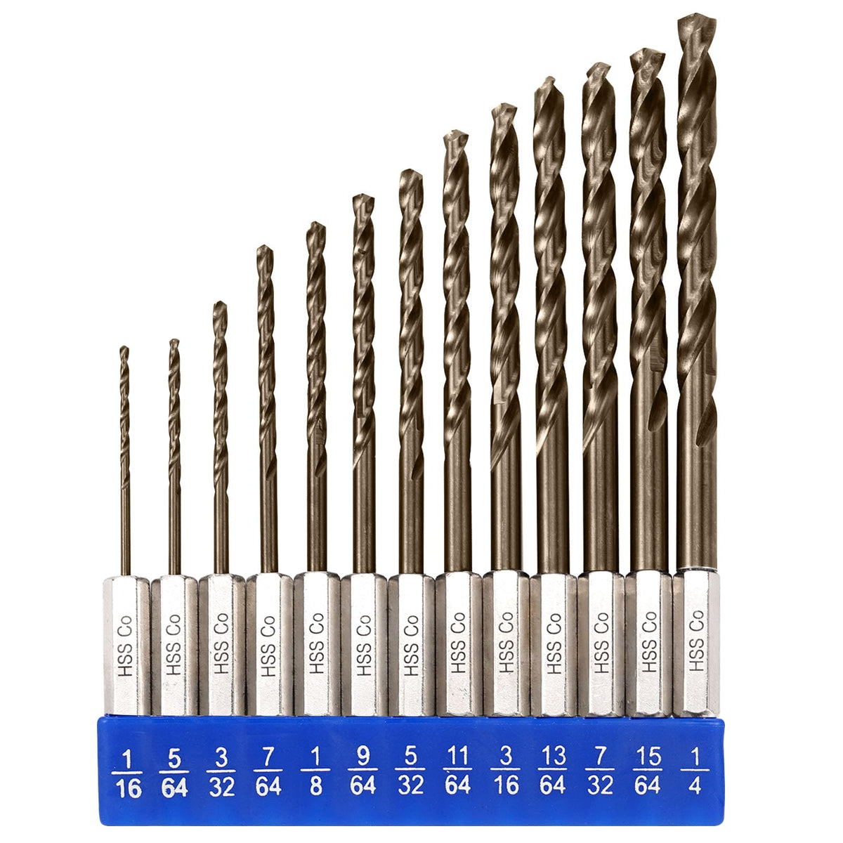 Sinyeenglon hex shank cobalt drill bits close-up for metal drilling.