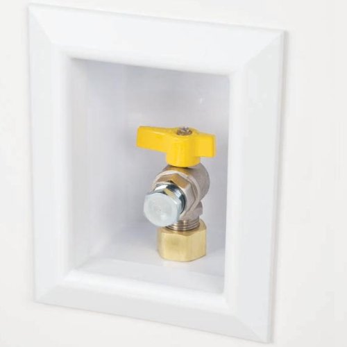 Sioux Chief Ox Box gas outlet in white finish for neat appliance connections.