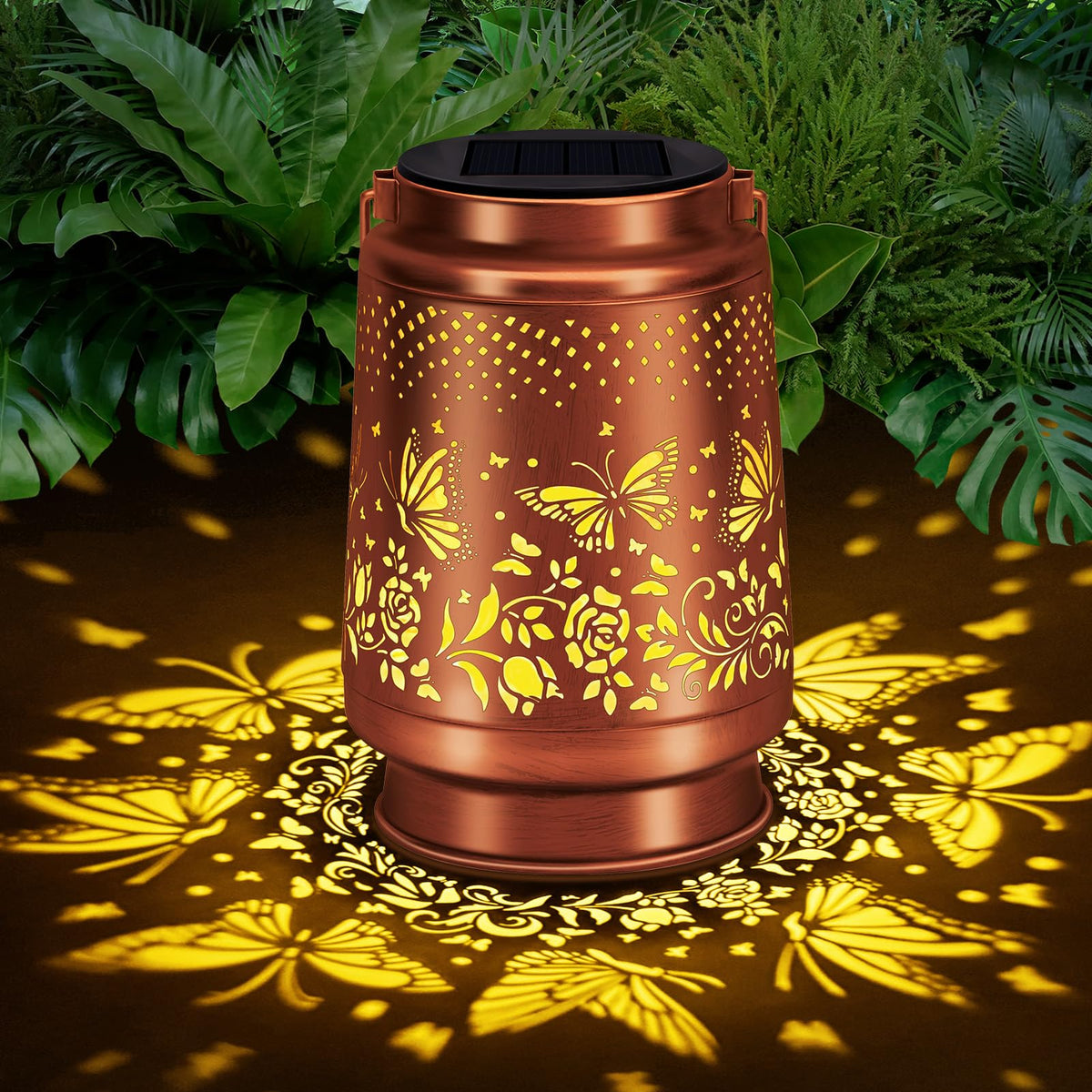 Siruitong Butterfly Lantern glows warmly, ideal for garden or patio ambiance.