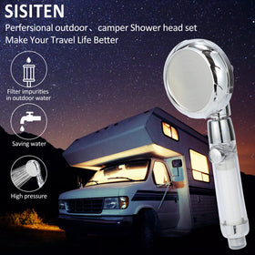 Sisiten RV on-off switch on the shower head for water-saving control.