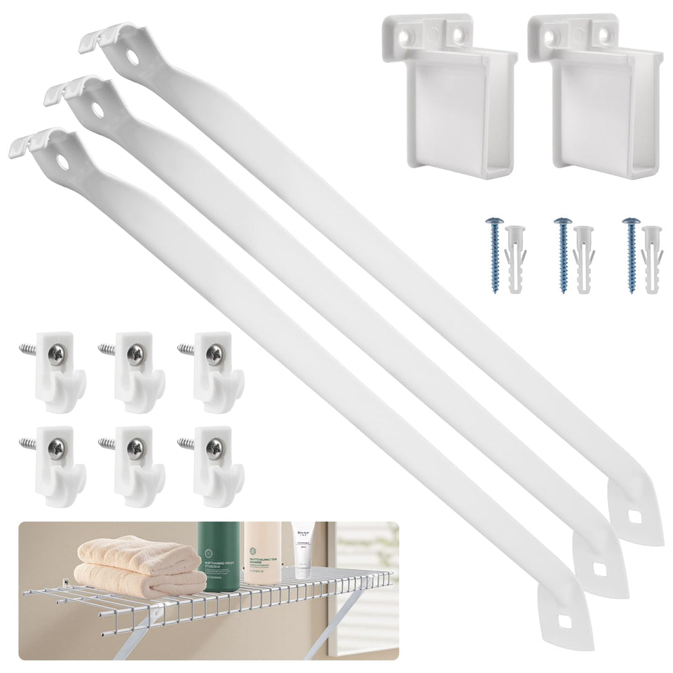 Sissinda 12-inch wire shelf brackets set shows durable epoxy coating for heavy loads.