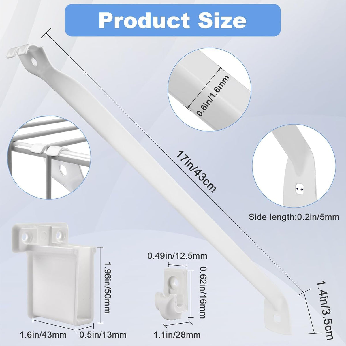 Sissinda metal white brackets install easily on 12-inch wire shelving.